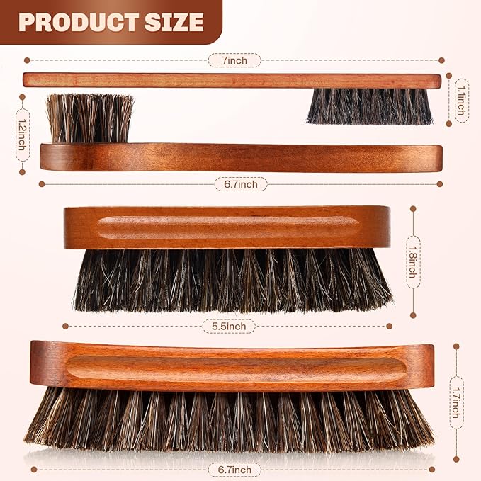 4 Pcs Horsehair Shine Shoes Brush Kit Polish Dauber Applicators Cleaning - Image 2