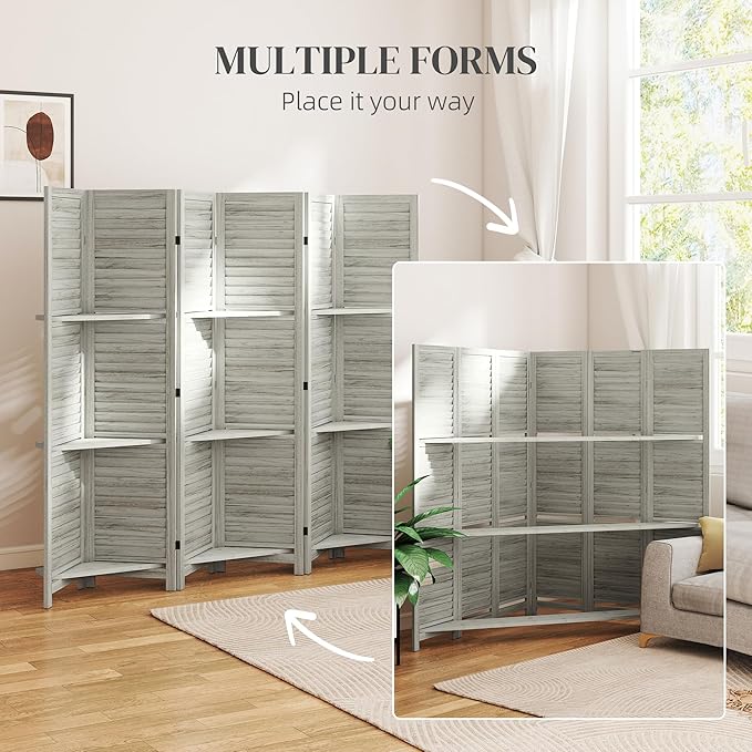 HOMCOM Room Divider, 6 Panel 67" Tall Wood Privacy Screen - Image 6