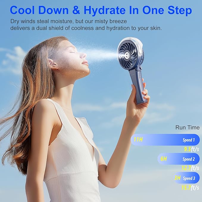 HandFan 2025 Upgraded Portable Misting Fan, Two Button Easy Operation, Handheld - Image 5