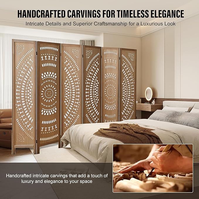 ALeesing 6 Panel Wood Room Divider Fully Assembled, Decorative Room Dividers - Image 4