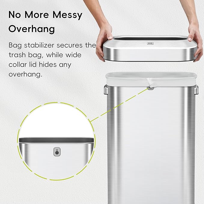 EKO Urban 24 Gallon/ 90 Liter Open Top Stainless Steel Slim Commercial Trash Can - Image 4