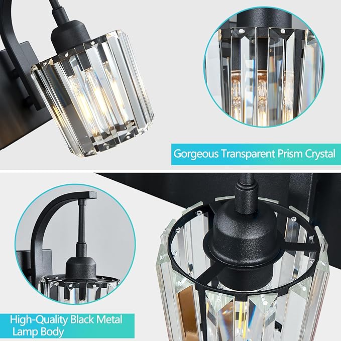 FDPBY Modern Bathroom Vanity Light, 4-Light Black Wall Sconce - Image 2