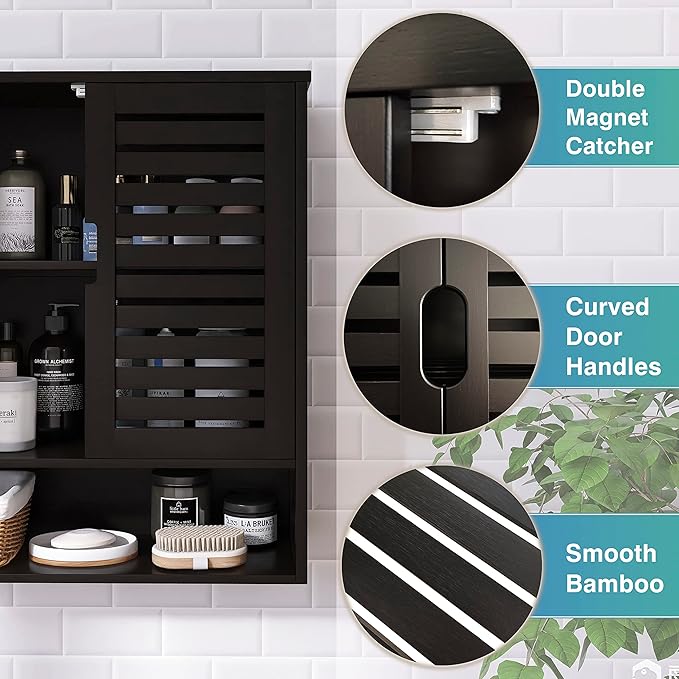 SMIBUY Bathroom Cabinet Wall Mounted, Bamboo Over-The-Toilet Storage Organizer - Image 6