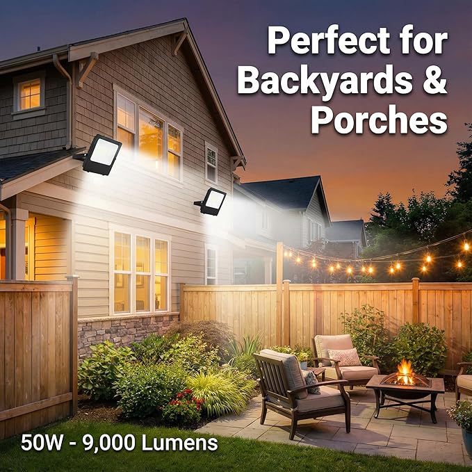 XXBSAZ 50W LED Flood Lights Outdoor, Plug-in & Hardwired Security Lights - Image 7