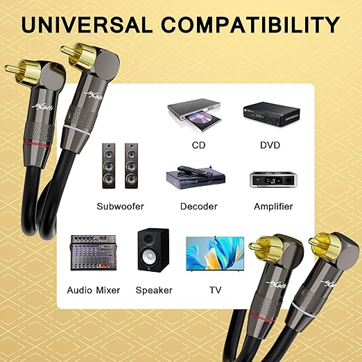 Right Angle RCA Cable 10 FT, 90 Degree 2RCA to 2RCA Stereo Audio Cable - Image 6