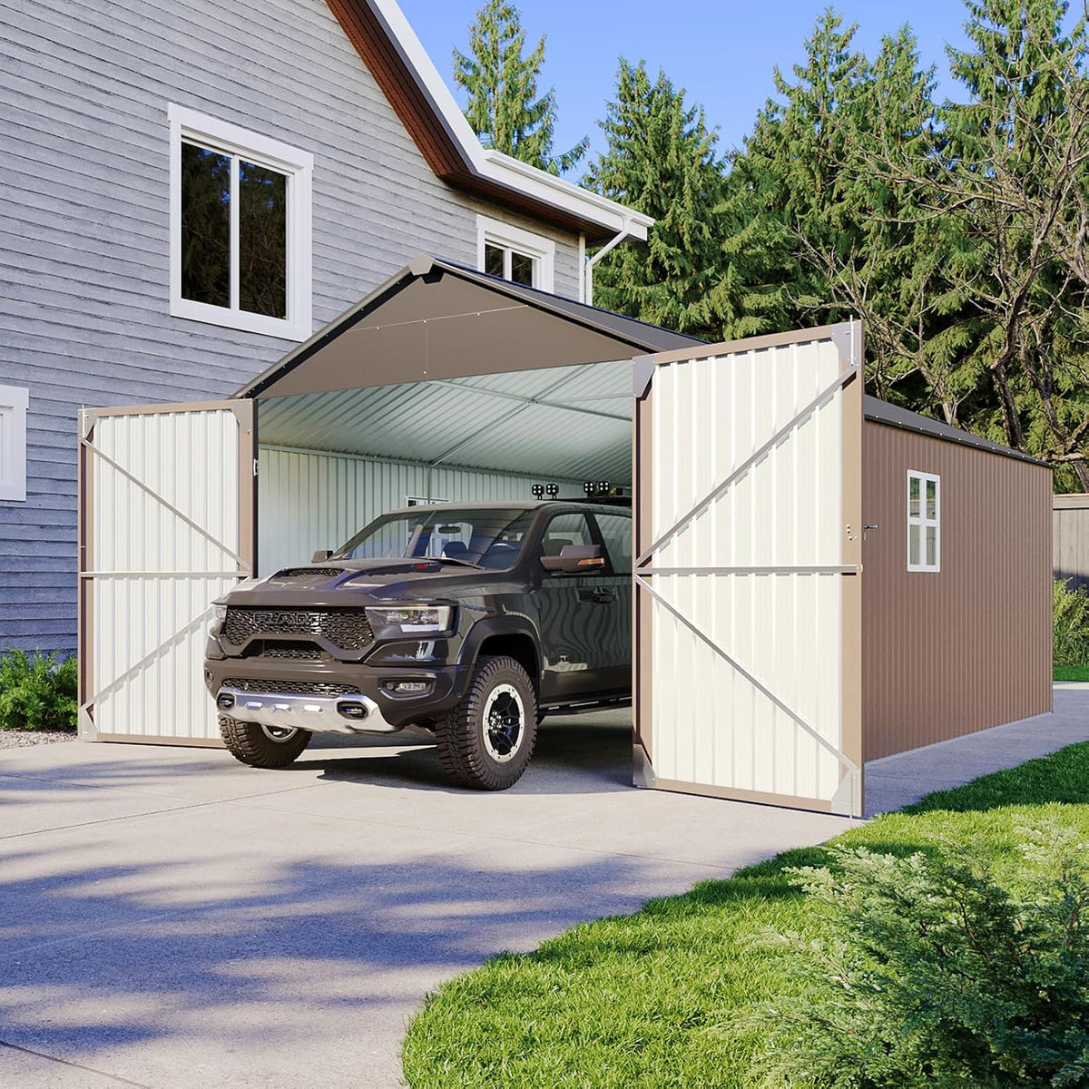 aoxun 12'x20' carport shed outdoor metal storage sheds, main product view