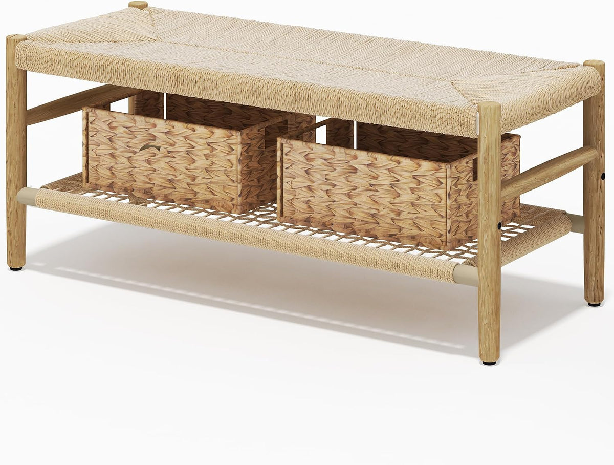 recaceik indoor entryway bench with paper cord ottoman, main product view
