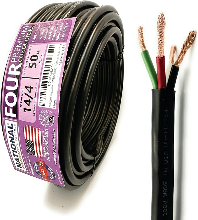 NATIONAL Wire & Cable – 14 AWG 4-Conductor Premium Copper Wire, 50 ft, Stranded by NATIONALWireCable
