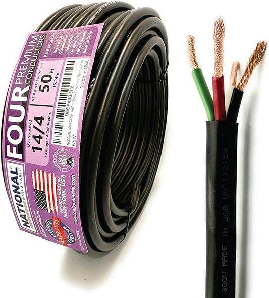 NATIONAL Wire & Cable – 14 AWG 4-Conductor Premium Copper Wire, 50 ft, Stranded by NATIONALWireCable