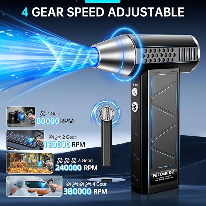 YUHUO Compressed Air Duster, 380000RPM Electric Air Duster - Image 2