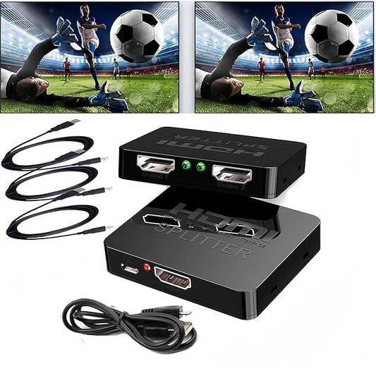 HDMI Splitter 1 in 2 Out【with 3HDMI Cables + 1USB Strip Power Cable 】 1×2 Power by Unknown
