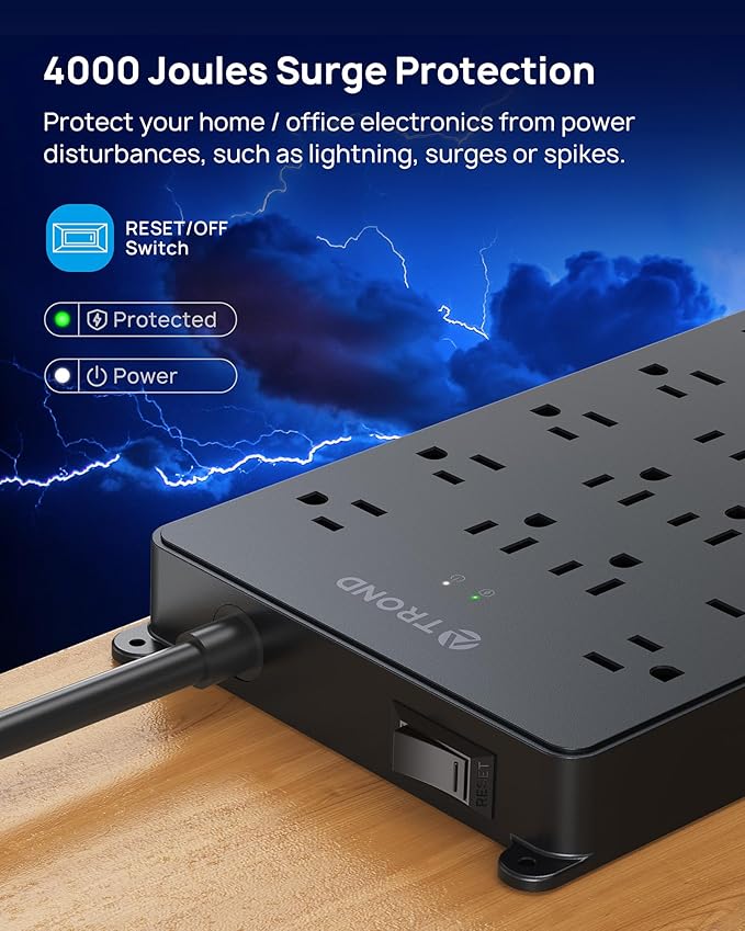 TROND Surge Protector Power Strip, 22 Widely Spaced Outlets - Image 2