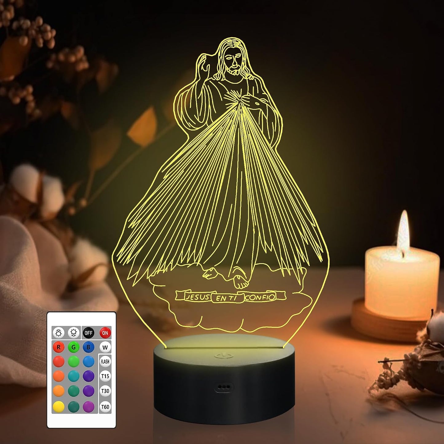 Attivolife Jesus 3D Illusion Night Light, Sacred Heart of Jesus LED Optical Lamp 16 Color Changing with Remote Control + Timer, Best Room Home Decor Gifts for Christian Religious Birthday Women Men
