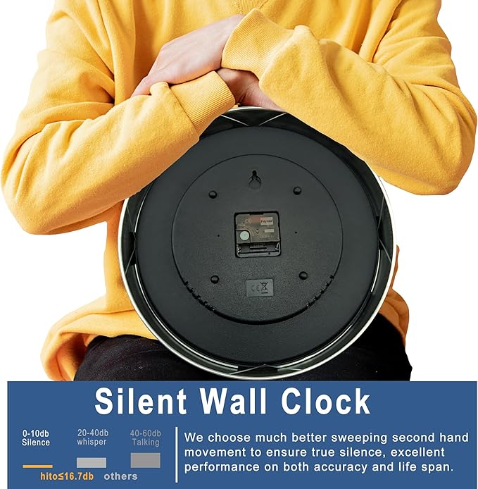 HITO 14 Inch Silent Wall Clock Battery Operated, Large Wall Clock - Image 4