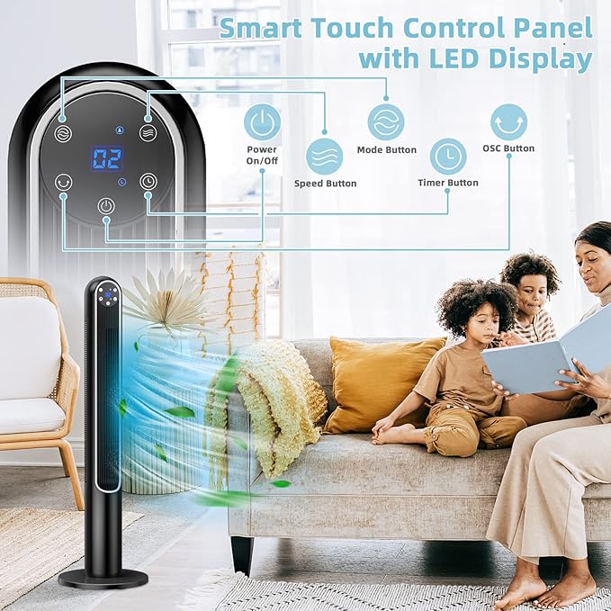 GOFLAME Tower Fan with Remote Control, LED Control Panel and 12H Timer - Image 5