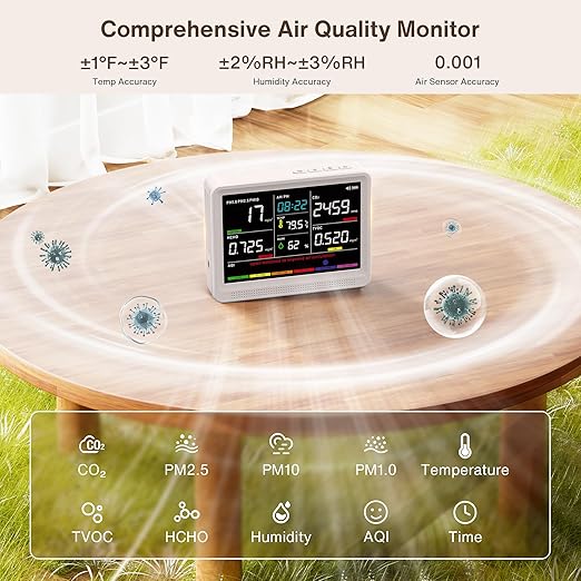 Upgrade 16 in 1 Air Quality Monitor Indoor 15h Battery & 5.5" Display 9 AQI+7 - Image 3