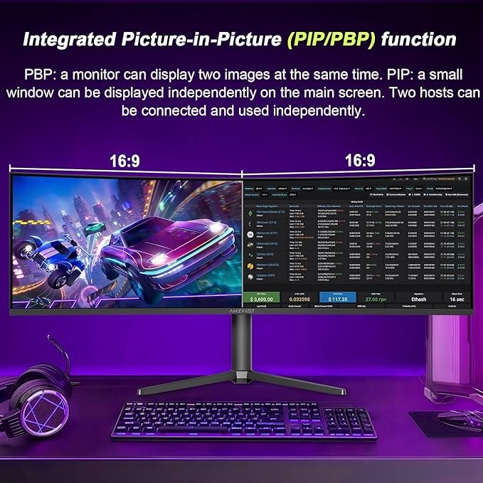 Amzfast 49 Inch Curved Monitor 120Hz DQHD 5120x1440p Ultrawide Gaming Monitor - Image 6