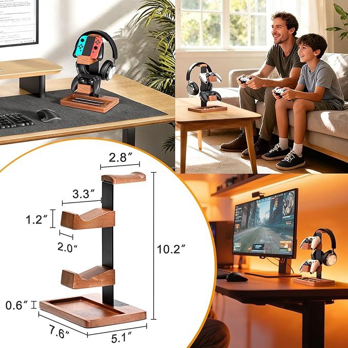 HUMANCOZY Solid Wood Controller Holder and Headphone Stand, Gaming Controller - Image 7