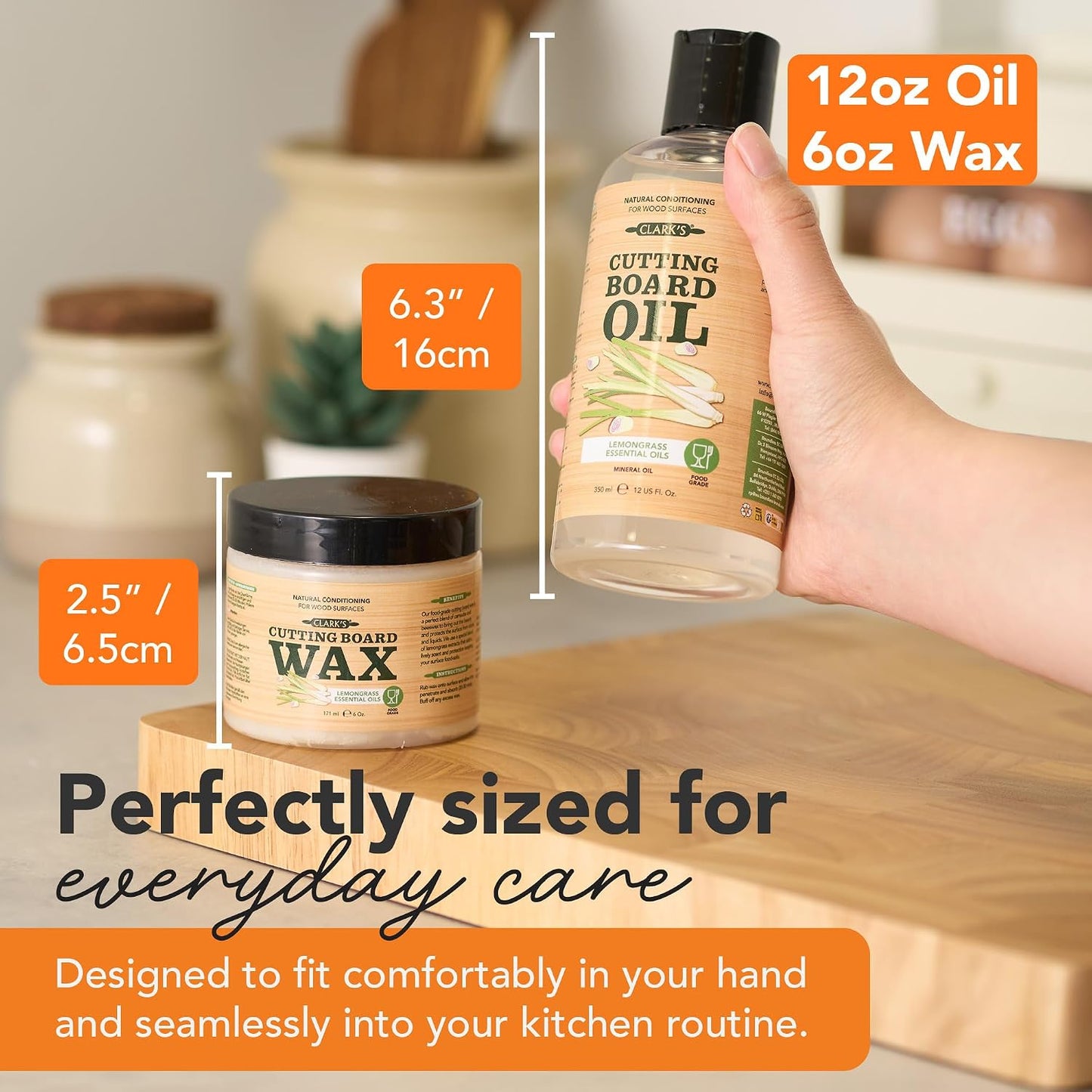 CLARK'S Cutting Board Oil & Wax Kit, Lemongrass Scent - Set of 2 | Includes Food Grade Mineral Oil (12oz), Cutting Board Wax (6oz) for Cutting Boards, Butcher Blocks & Kitchen Wooden Utensils