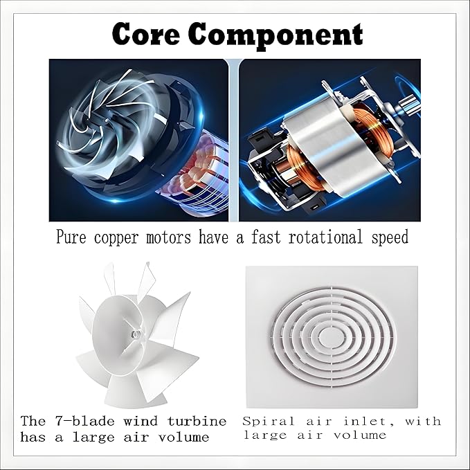 JOANAJO 6 Inch Exhaust Fan Bathroom Exhaust Fan Damper ABS Waterproof - Image 6