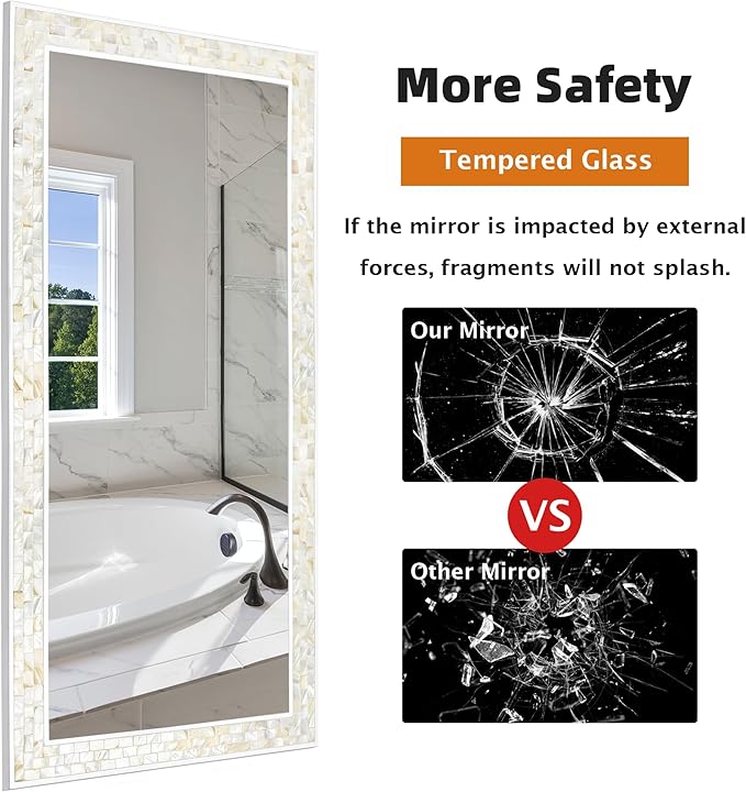 Tanmicoshomy 24 x 47 Inch White Rectangle Wall Mirror, Rectangular Mirrors - Image 4