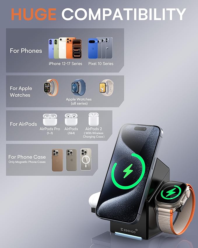 ZEEHOO 3 in 1 Charging Station, iPhone Charging Station - Image 5