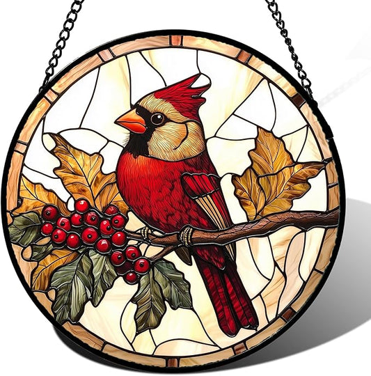DASTOLL Stained Glass Window Hanging, Birds on a Branch Cardinal Sun Catchers by DASTOLL
