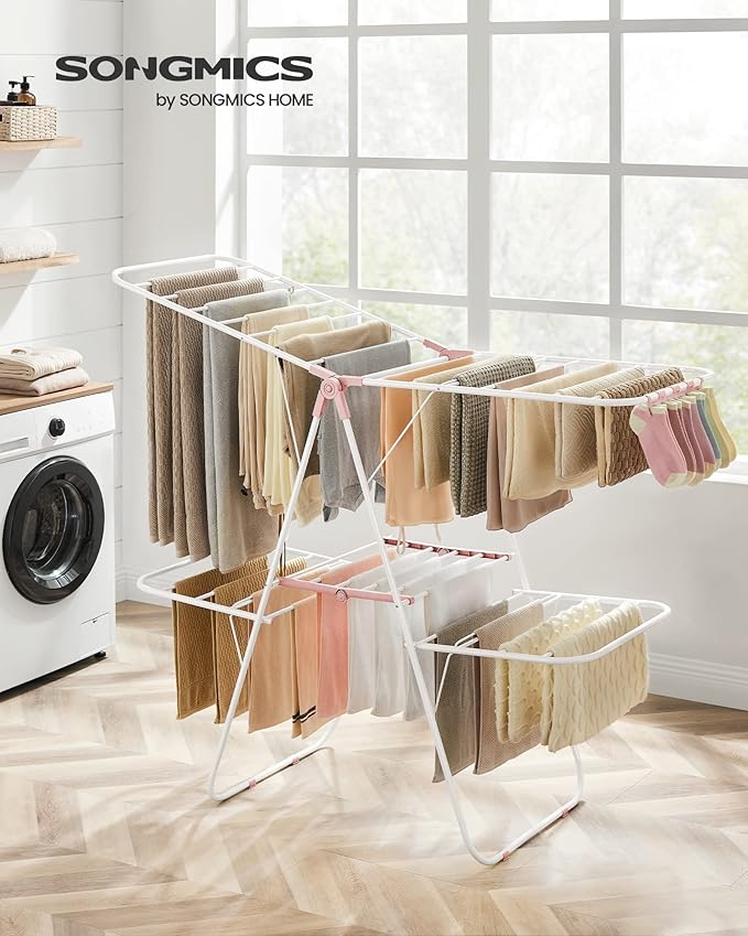 SONGMICS Clothes Drying Rack, Foldable 2-Level Laundry Drying Rack, - Image 2