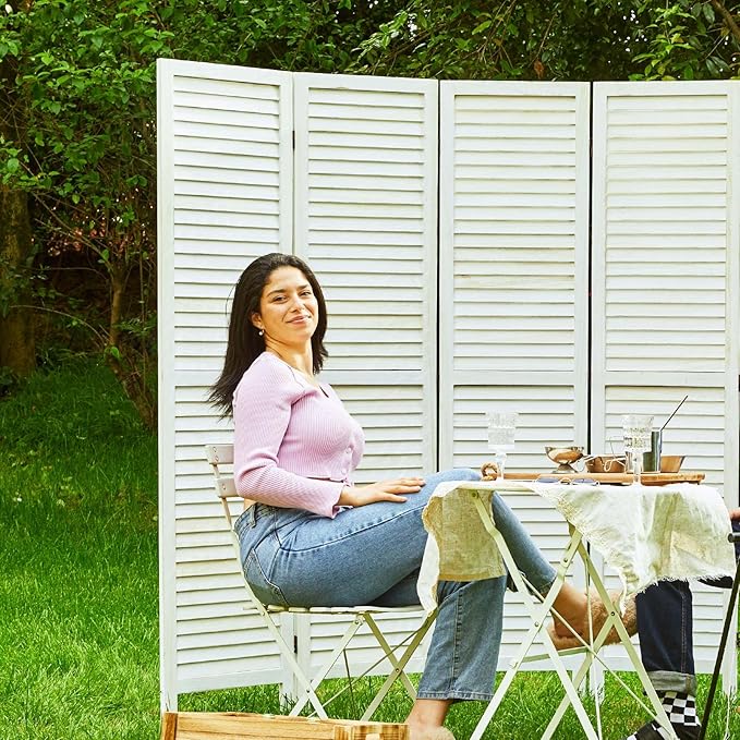 Room Dividers and Folding Privacy Screens, Wood Louvered Separators Divider Wall - Image 9