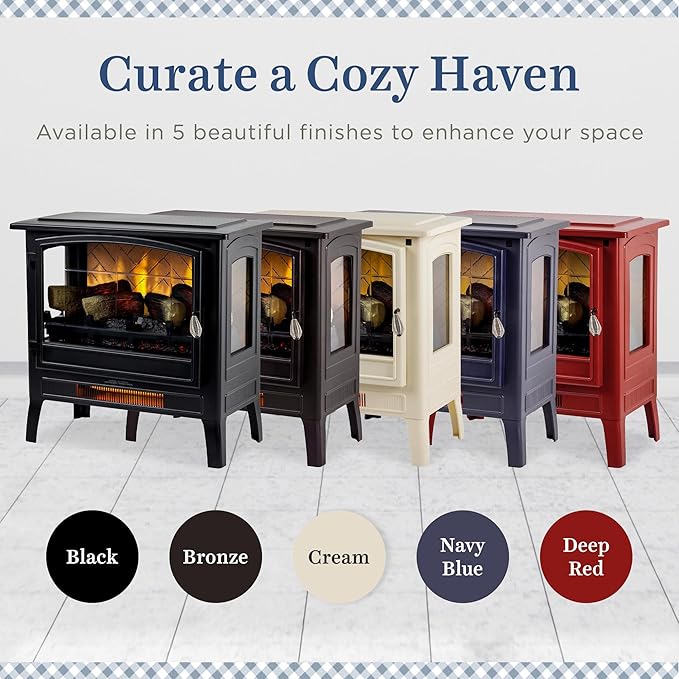 Country Living Infrared Freestanding Electric Fireplace Stove Heater in Cream | - Image 8