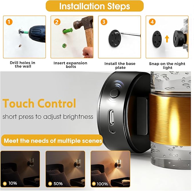 L LOHAS LED Motion Sensor Night Light, Wireless Rechargeable Wall Mounted - Image 4
