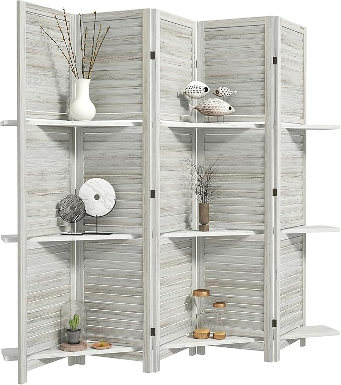 HOMCOM Room Divider, 5 Panel 67" Tall Wood Privacy Screen by HOMCOM