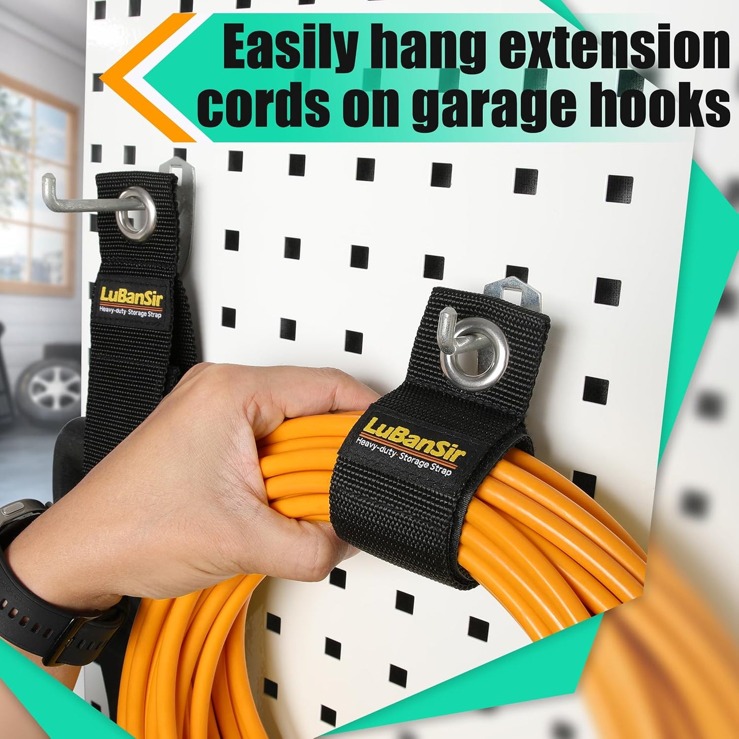 9 Pack 13“Extension Cord Holder Organizer for Organization | Heavy Duty Storage Straps for Garden Hose Storage and Garage Wall Organization