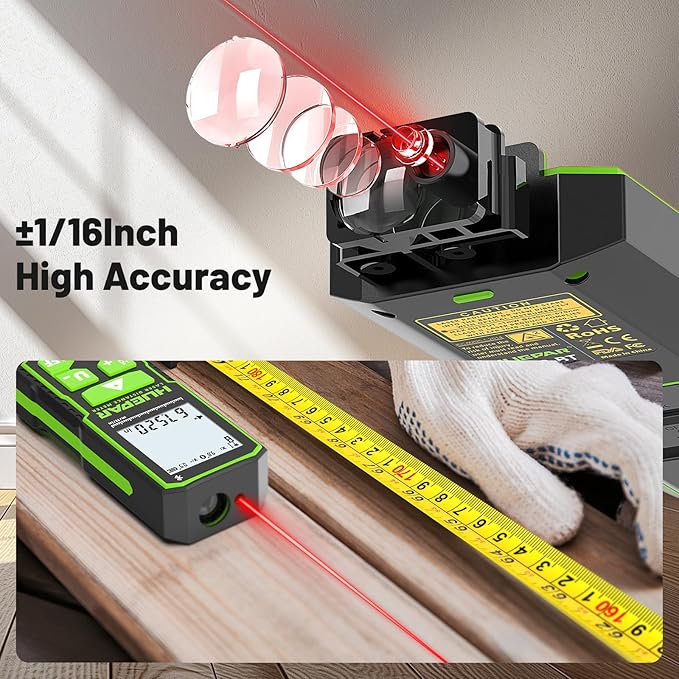 Huepar Laser Distance Measure 395Ft. Digital Rechargeable Laser Measuring Tool - Image 8