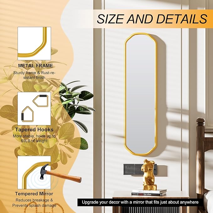 Modern Slim Wall Decor Mirror 10"x44" Gold - Image 4