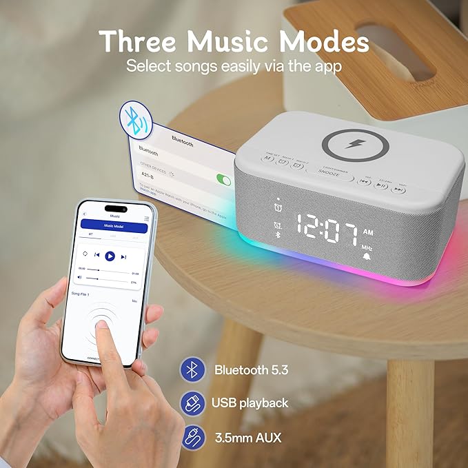 Bluetooth Alarm Clock Radio Bedroom, Digital Dual Alarm Clock Bedroom - Image 5