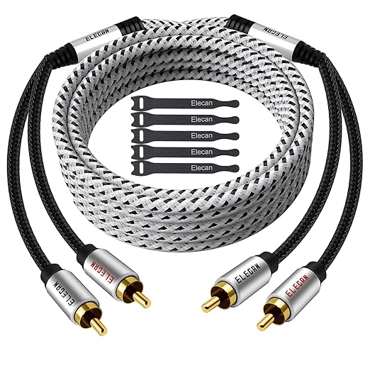 Elecan Premium RCA Cable 20 Ft 2 RCA Male to 2 RCA Male Stereo Audio Cable by Elecan