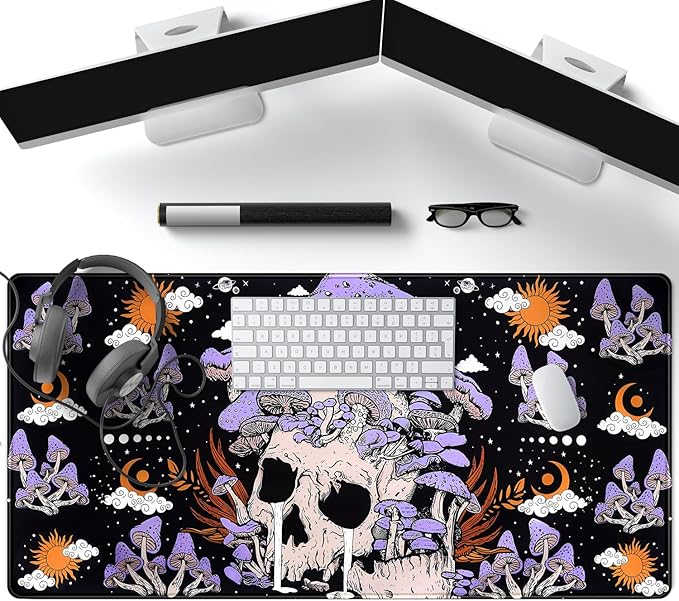 Black Mouse Pad Mushroom Desk Pad Skull Skeleton Purple Pc Laptop Office - Image 4
