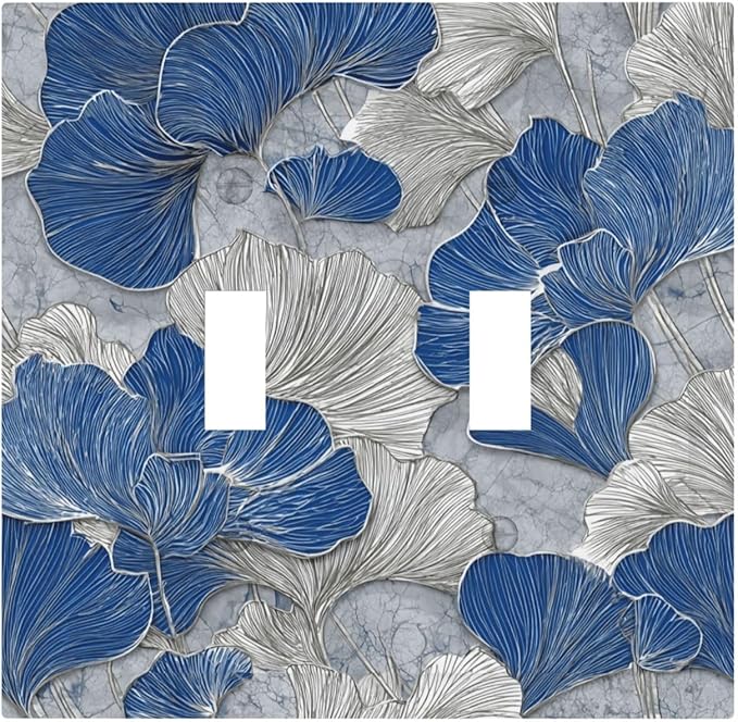 Bvtewkhz Abstract Blue Marble Plant Leaves 2 Gang Double Toggle Decorative by Unknown