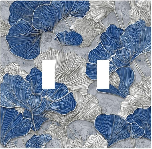 Bvtewkhz Abstract Blue Marble Plant Leaves 2 Gang Double Toggle Decorative by Unknown