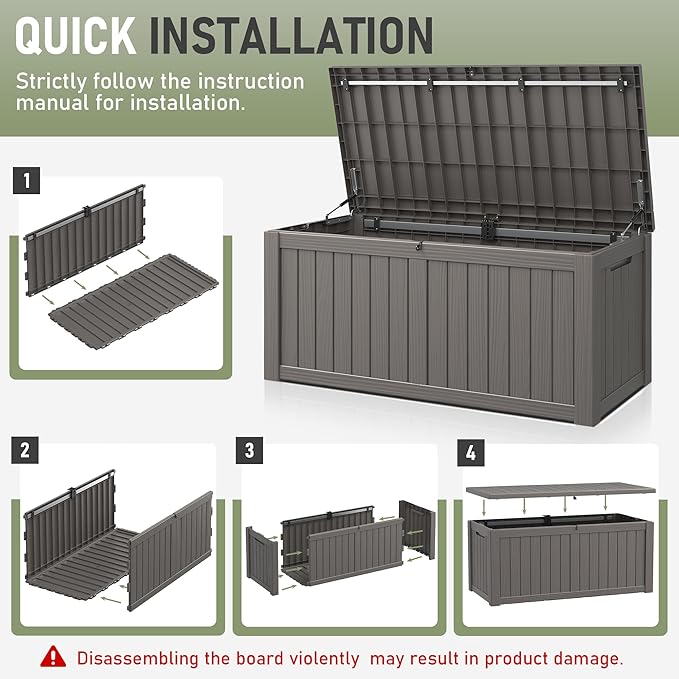 Outdoor Storage Box, 120 Gallon Deck Box, Resin Waterproof Outside Storage Bench - Image 8