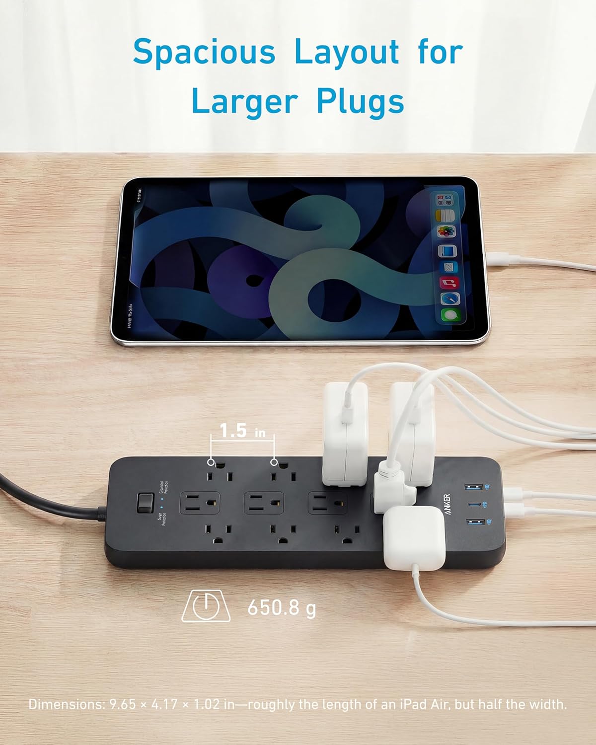 Anker Power Strip with 2100J Surge Protector, Outlet Extender, 20W, 12 AC | 5ft Extension Cord with Multiple Outlets, 1 USB C, 2 USB A, Home Office, Dorm Room Essentials, TUV Listed