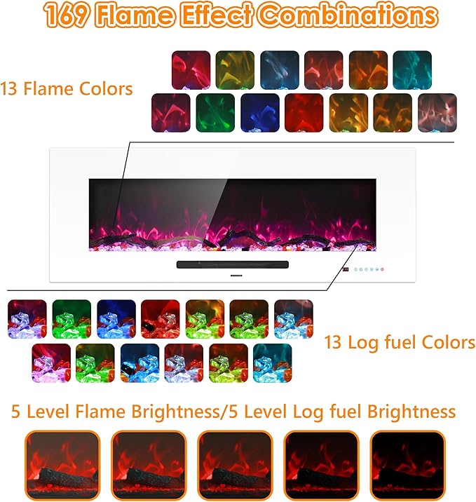 50" Electric Fireplace, Recessed & Wall Mounted Fireplace Heater 13 * 13 Colors - Image 5