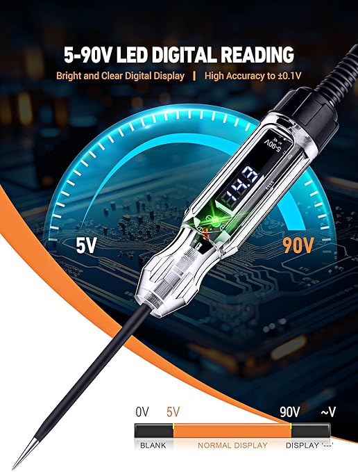 Automotive Test Light, Heavy Duty 5-90V Digital LED Electrical Tester, Circuit - Image 2