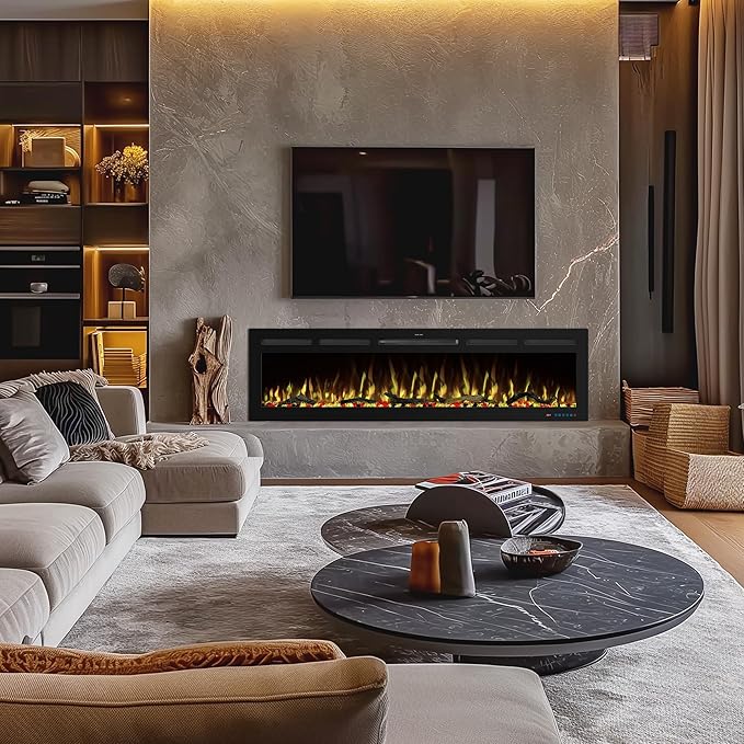45" WiFi Electric Fireplace Inserts, Recessed and Wall Mounted Fireplace Heater - Image 8