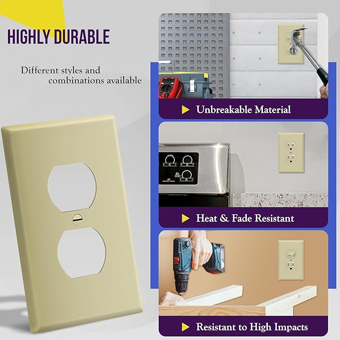 ENERLITES Duplex Receptacle Outlet Wall Plate, Midway Size 1-Gang 4.88" x 3.11" - Image 4