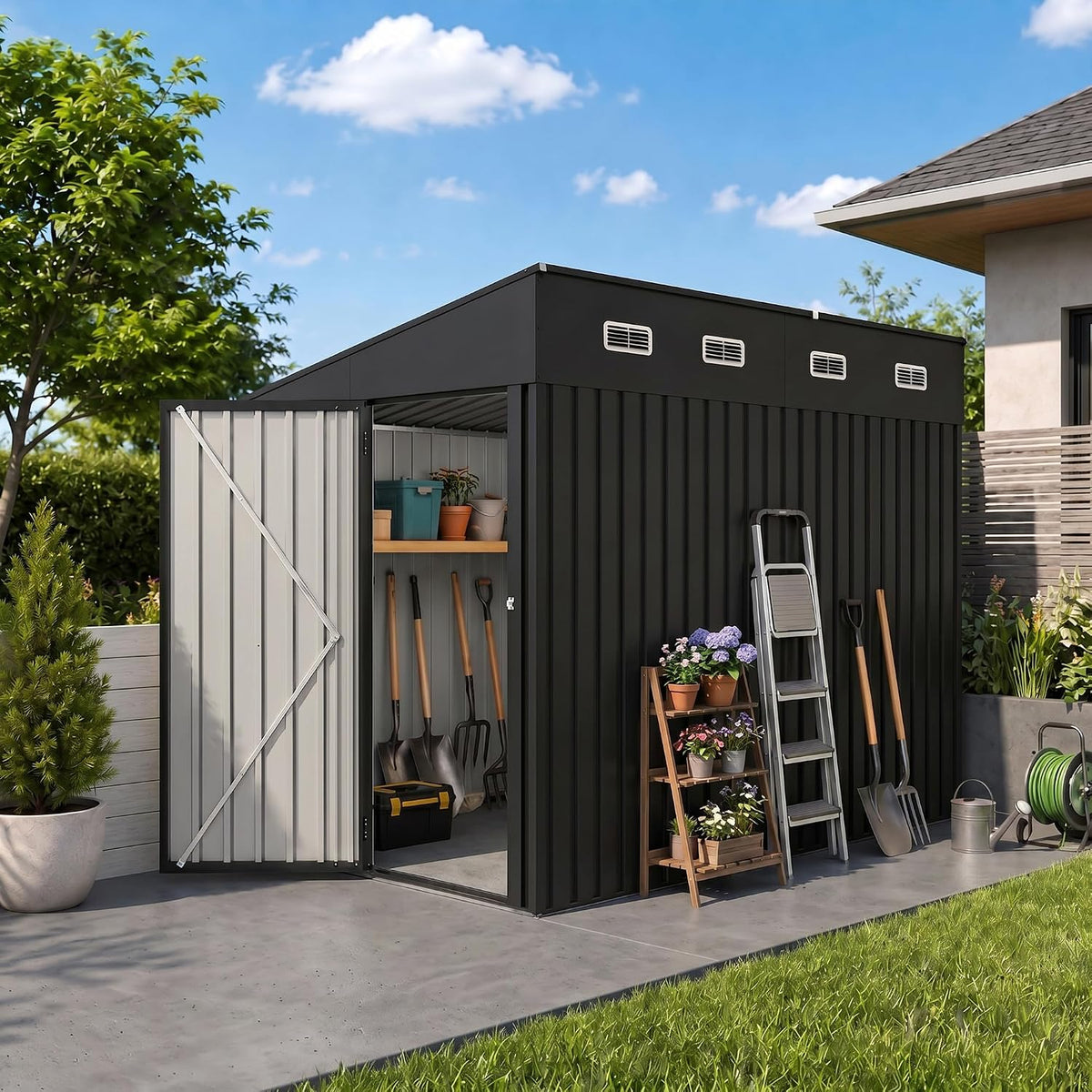6x8 ft outdoor storage shed, metal garden shed, main product view