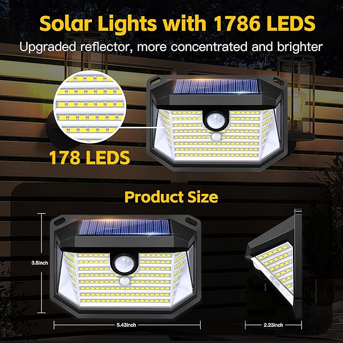 FAXBOX Solar Lights Outdoor Motion Sensor, 178 LED 300LM Waterproof IP65 - Image 5
