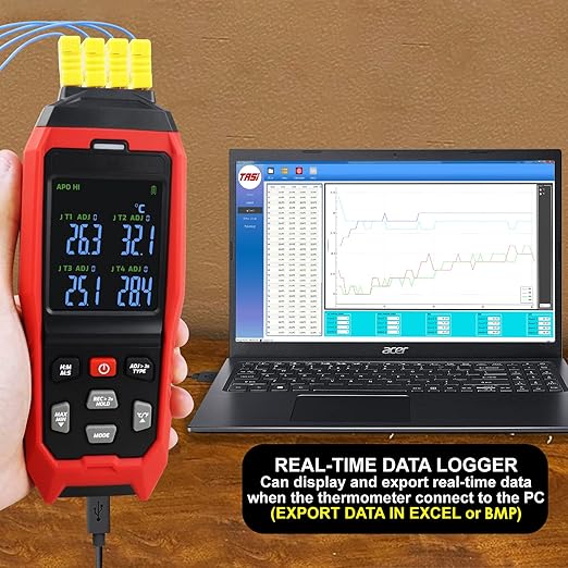 Thermocouple Thermometer Data Logger 4 Channels Digital K Type Thermometer - Image 3