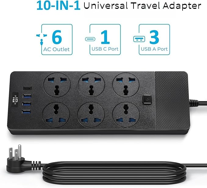 Universal Power Adapter, Jumpso 3000w Power Strip - Image 2